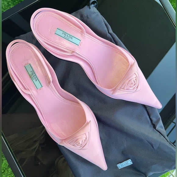 Prada Gabardine Slingback Pointed Pumps With Kitten Heel - Picture 5 of 5